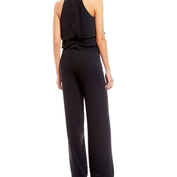 Gianni Bini Denise Black Halter Tiered Ruffled Popover Wide Leg Jumpsuit - Picture 2 of 9